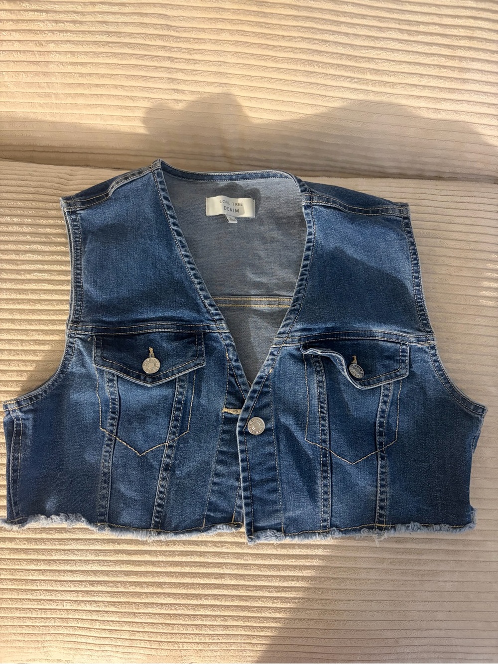 Love Tree Blue Denim Cropped Button-Down Vest